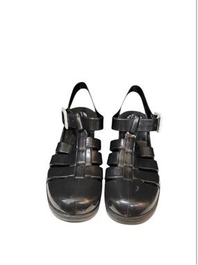 JuJu Jellies Black Chunky Sandals Women size 7 casual chunky heel.